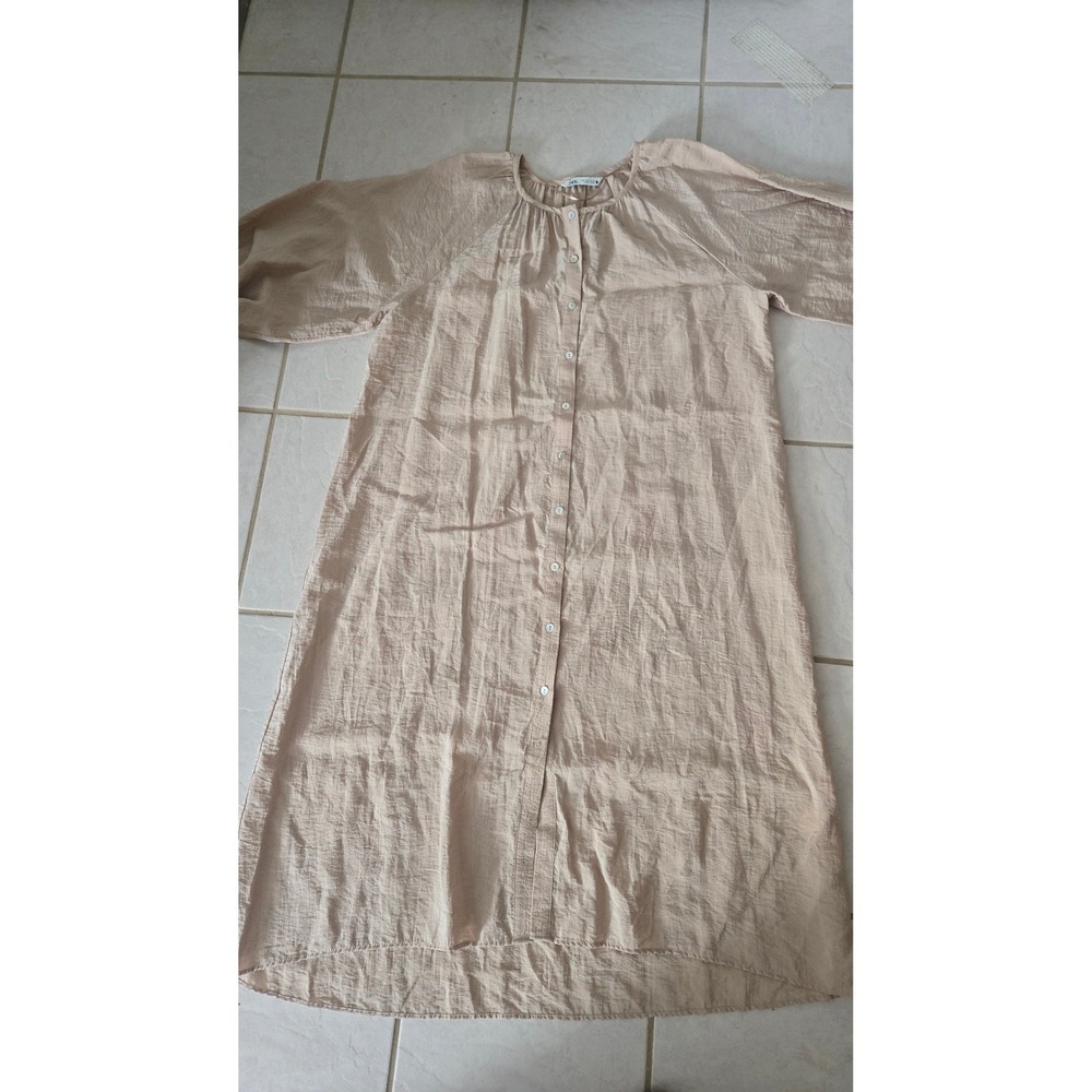 Zara Tan Lyocell Blend Button Front Midi Dress Long Sleeve Small